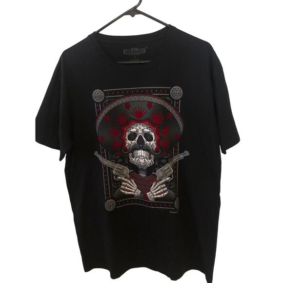 Mis Raices Charro Hat Sm Red Velvet Accents Graphic T Shirt Skull Guns Western - Picture 3 of 7